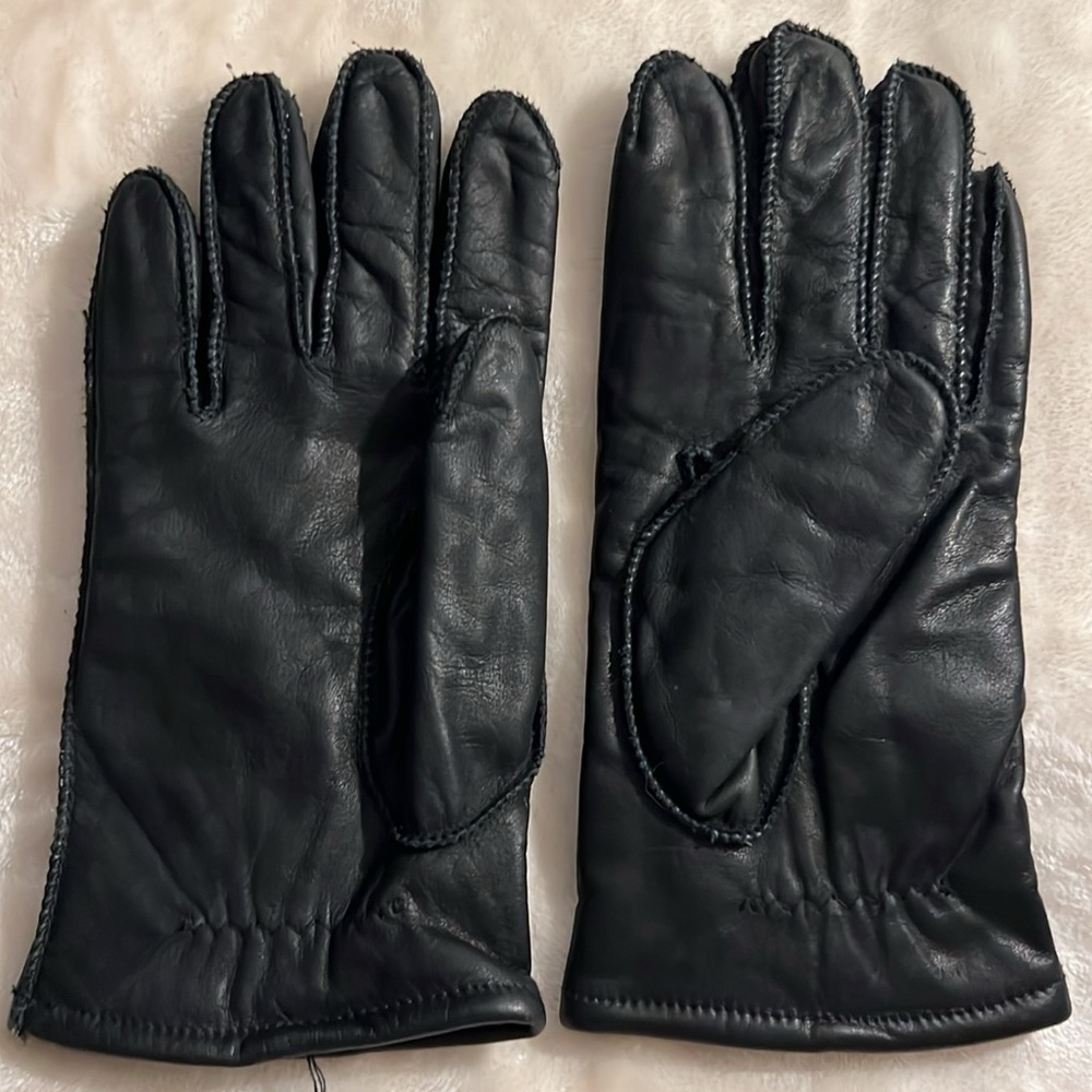 NWOT 🧤 VINTAGE FOWNES FLEECE LINED SOFT WARM BLACK LEATHER GLOVES Women’s L - Picture 2 of 13